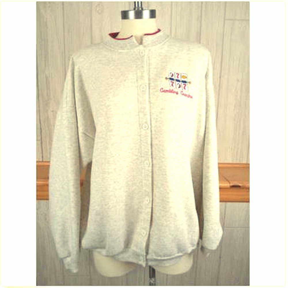 Gambling Grandma Button Up Sweatshirt XL Embroider